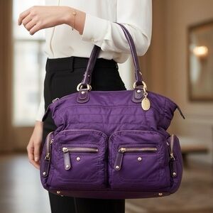 TOD’S Pashmy Medium Media D Satchel in Royal Purple and Gold